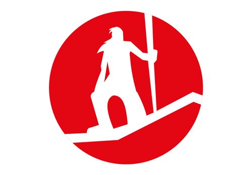 eine weiße Silhouette einer Person, die eine Stange hält