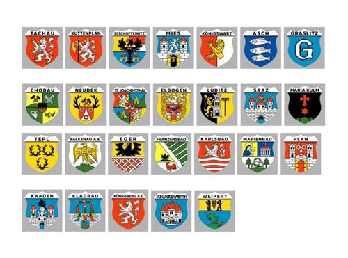 eine Gruppe von Schilden mit verschiedenen Symbolen